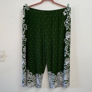 Susan Graver Green Border Print Cropped Pants XLP NWOT